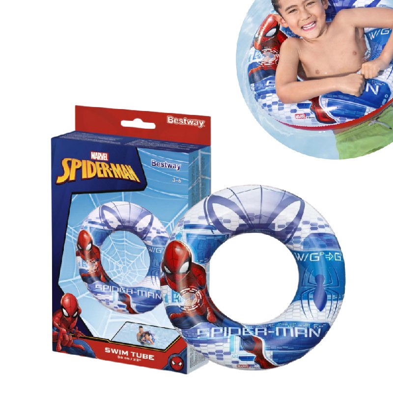 FLOTADOR INFLABLE EN FORMA DE DONA INFANTIL CON DISEÑO DE SPIDERMAN BESTWAY 56CM