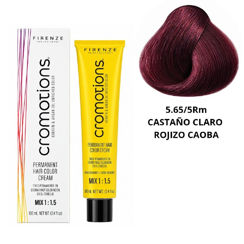 TINTE PERMANENTE PARA EL CABELLO EN CREMA CASTAÑO CLARO ROJIZO CAOBA 5.65/ 5RM FIRENZE 100ML
