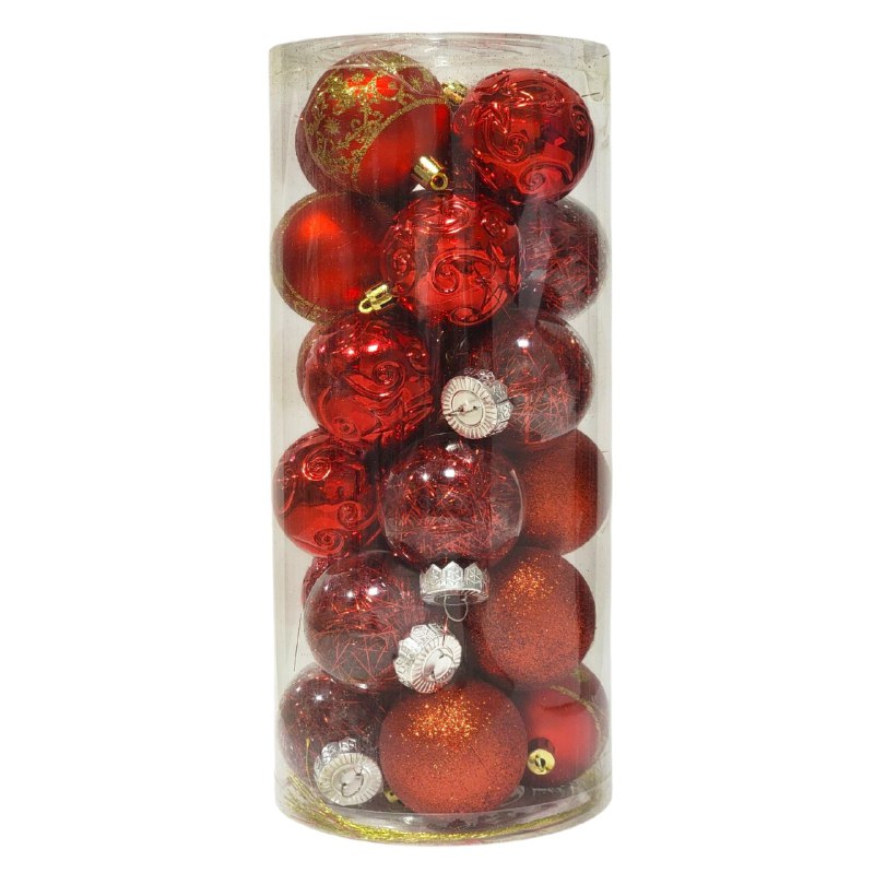 DECORACION ADORNO NAVIDEÑO PAQUETE DE 24 BOLAS DECORATIVAS,6 CM 42X70X64 IDEALES PARA DARLE UN TOQUE UNICO A TU ARBOL DE NAVIDAD