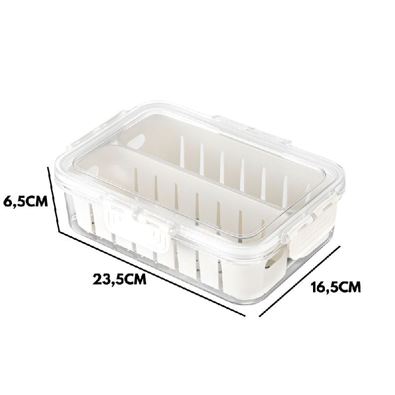 RECIPIENTE PANA DE PLASTICO ORGANIZADORA DE ALIMENTOS PARA REFRIGERADORA CON DRENAJE 9X6CM