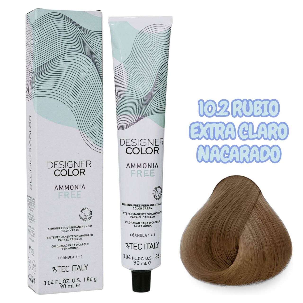 TINTE PERMANENTE CUIDA TU CABELLO Y OFRECE RESULTADOS CON TONOS MÁS NATURALES TONO 10.2 RUBIO EXTRA CLARO NACARADO 1+1 TEC ITALY 90ML