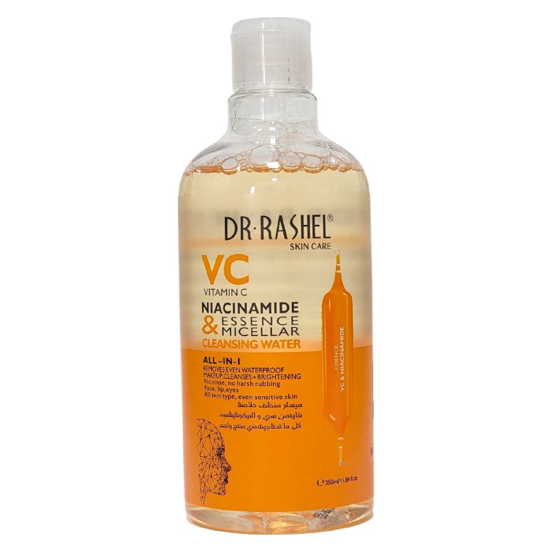 AGUA MICELAR LIMPIADORA DEMAQUILLANTE CON ESENCIA DE VITAMINA C Y NIACINAMIDA DR RASHEL 350ML