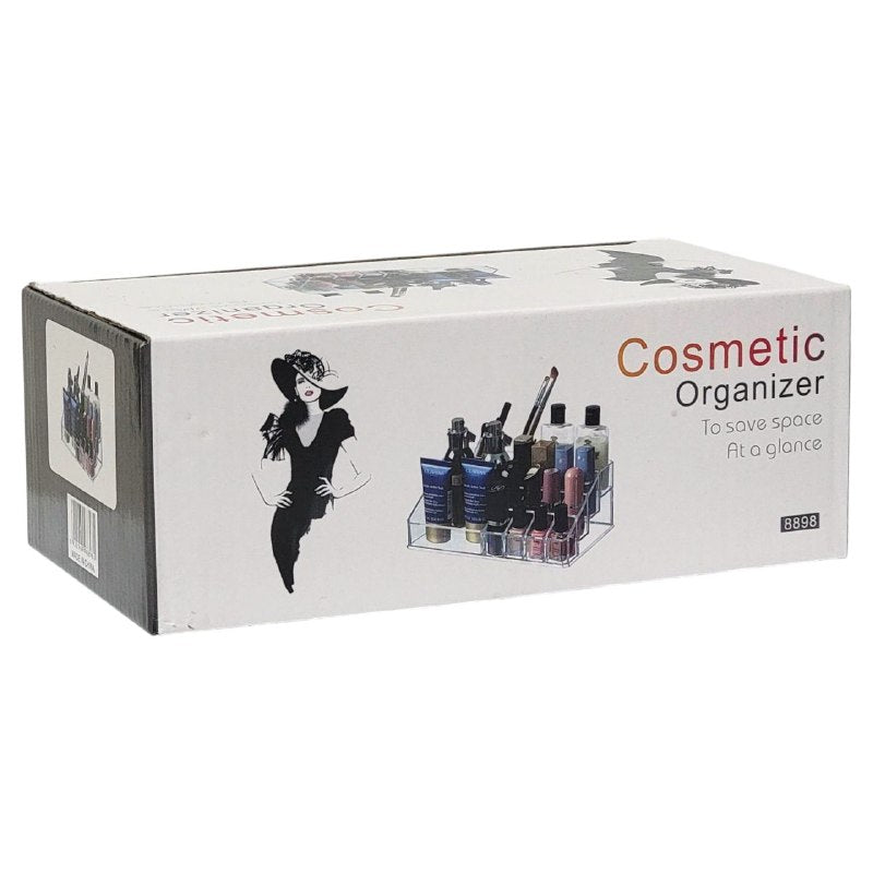 ORGANIZADOR DE MAQUILLAJE Y COSMETICOS TRANSPARENTE DE ACRILICO 22X12X8CM
