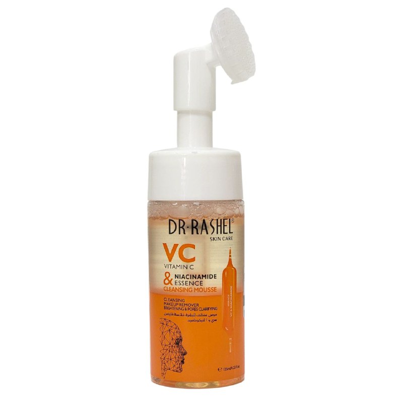 LIMPIADOR FACIAL EN ESPUMA ILUMINADOR Y DESMAQUILLANTE CON ESENCIA DE VITAMINA C Y NIACINAMIDA CON BROCHA DE SILICONA DR RASHEL 125ML