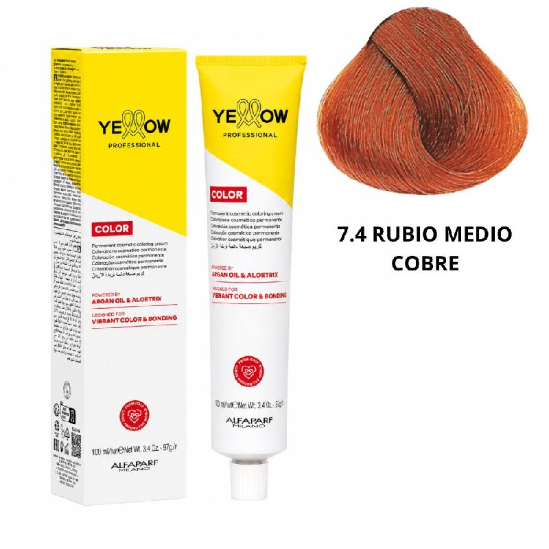 TINTE PERMANENTE PARA EL CABELLO CON ACEITE DE ARGAN Y ALOETRIX TONO 7.4 RUBIO MEDIO COBRE ALFAPARF 100ML
