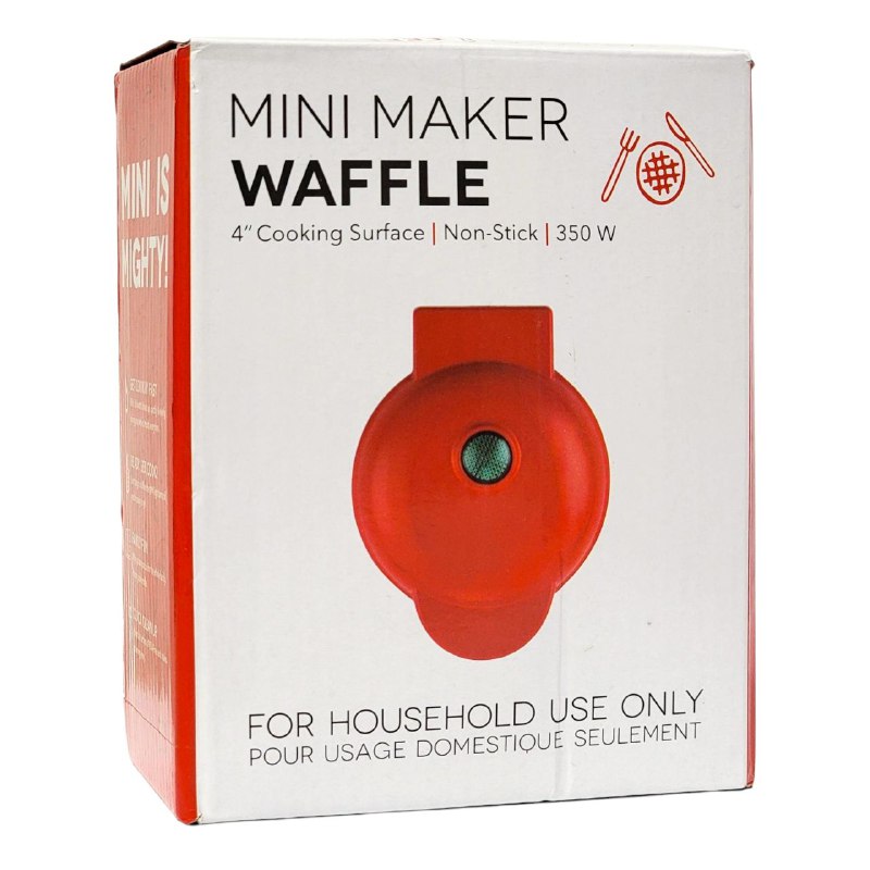 MAQUINA MINI WAFFLERA ELECTRICA CON SUPERFICIE ANTIADHERENTE DE 10CM Y 350W DE POTENCIA