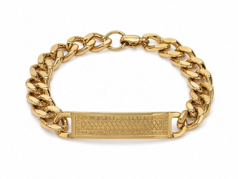 PULSERA DE ENCHAPE PARA CABALLERO, LINEAS CRUSADAS DORADO 21CM