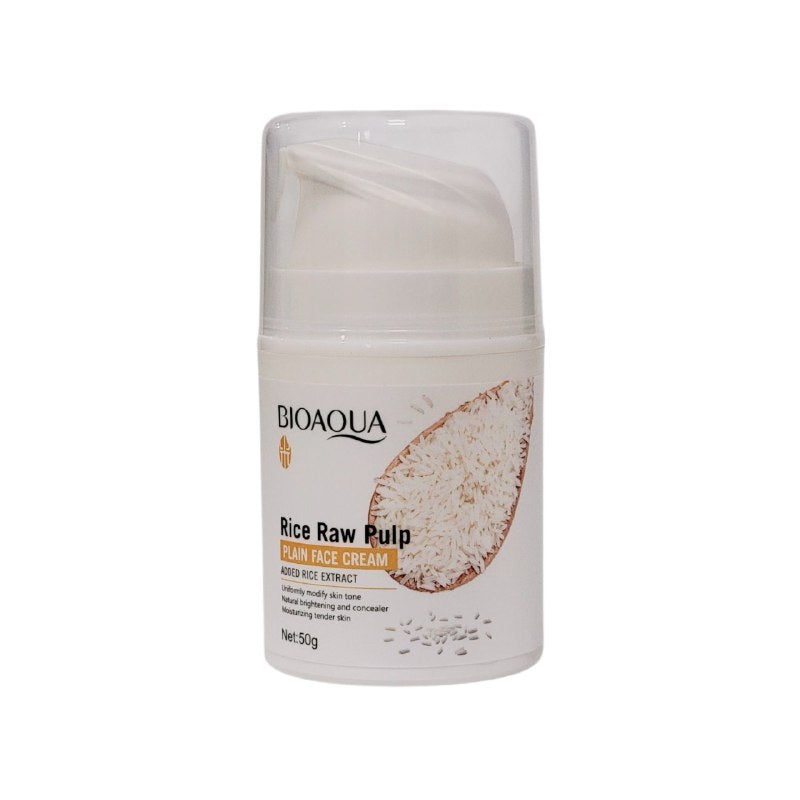 CREMA FACIAL DE PULPA CRUDA DE ARROZ CRUDO ALTAMENTE HIDRATANTE 50G, FACIL DE EXTENDER Y ALTAMENTE HIDRATANTE, CORRIGE EL TONO DESIGUAL DEJANDO ACABADO NATURAL E IMPECABLE BIOAQUA