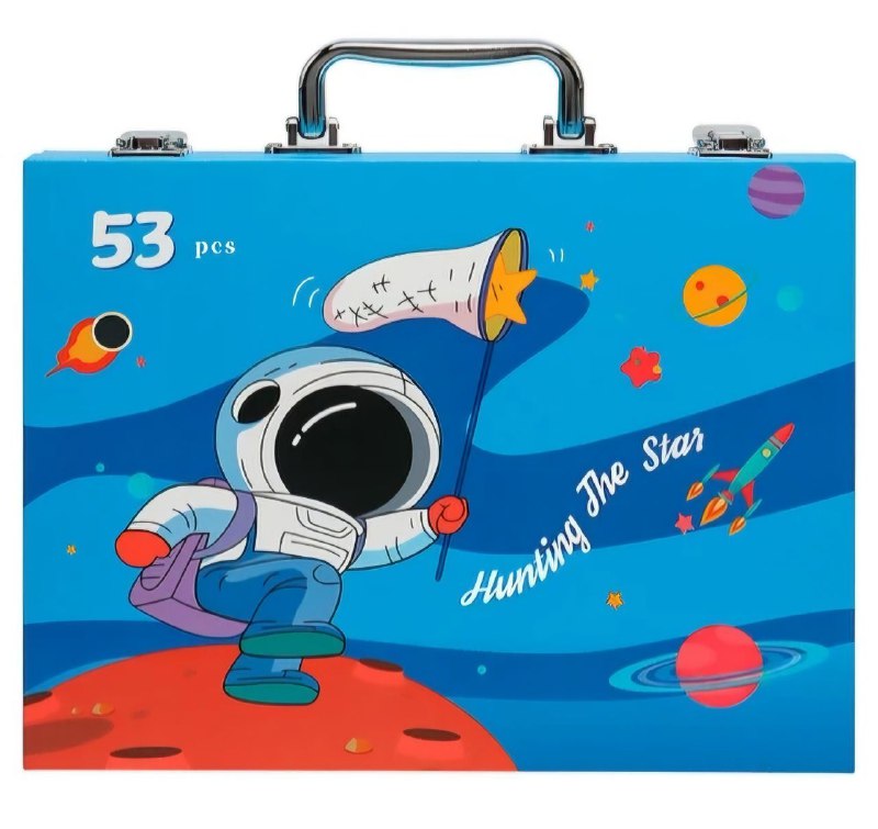 ESTUCHE DE ARTE Y DIBUJO CREATIVO PARA NIÑOS 53 PIEZAS AZUL ASTRONAUTA