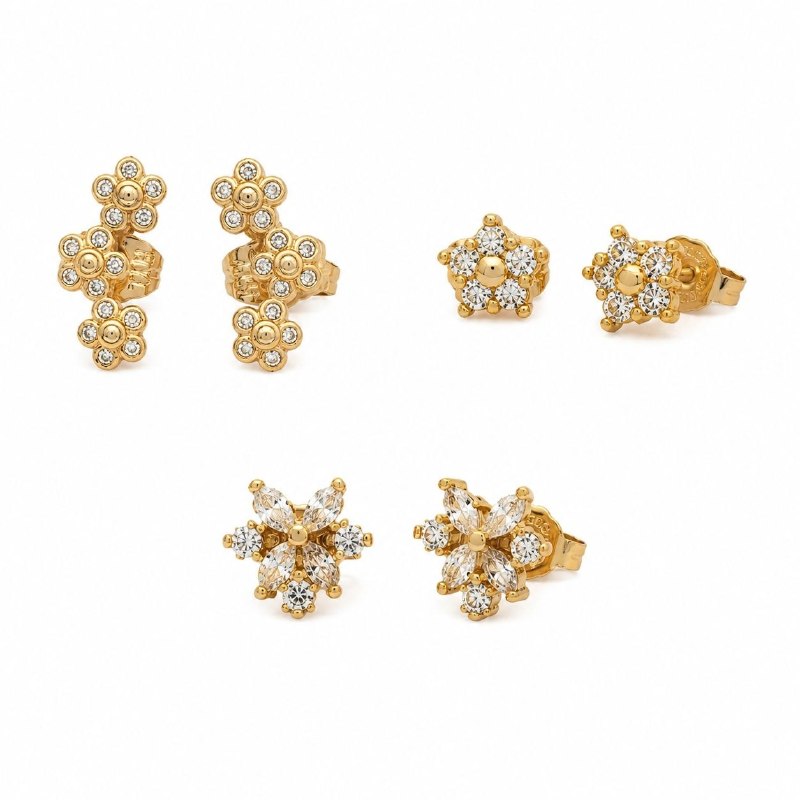SET DE ARITOS DE ENCHAPE PARA DAMA EN FORMA DE FLOR