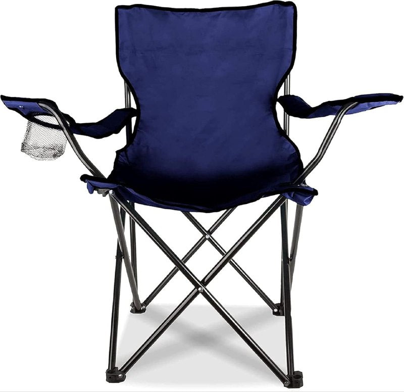 SILLA PLEGABLE DE CAMPING CON REPOSA BRAZOS Y PORTA VASOS, DE TUBO DE ACERO RESISTENTE Y TELA DE POLIESTER CON REVESTIMIENTO DE PVC, 18X32 PULGADAS, CAPACIDAD 200LBS , 5 COLORES