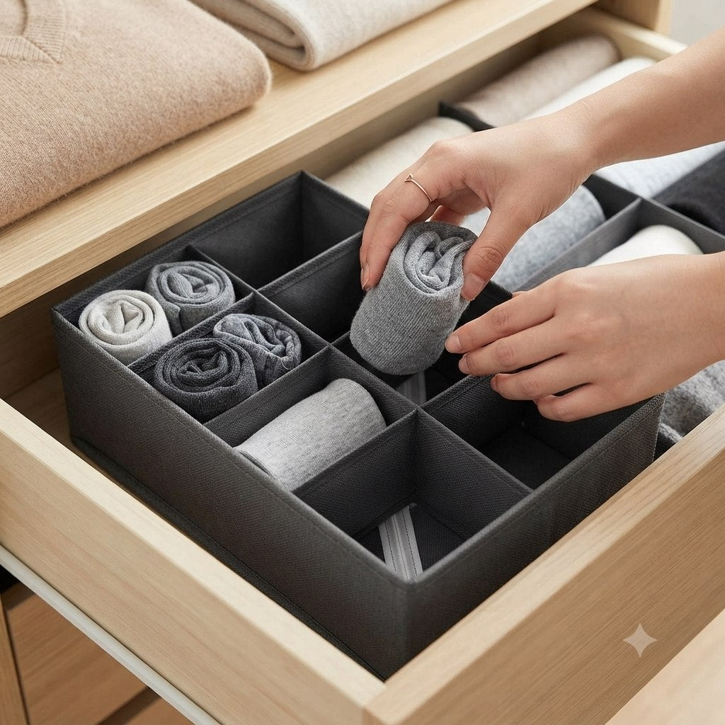 ORGANIZADOR PLEGABLE PARA CAJÓN DIVISOR DE TELA CON 8 COMPARTIMENTOS DE PRECISIÓN MNT HOME 28.5 x 14 CM