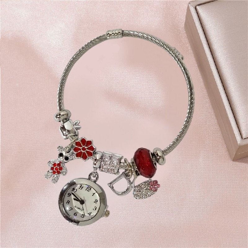 RELOJ ECONOMICO ESTILO PANDORA PARA DAMA DE ACERO CON BAÑO DE ENCHAPE