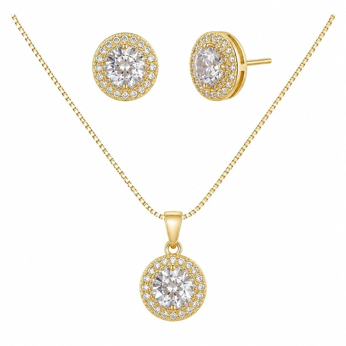 SET DE ENCHAPE PARA DAMA CADENA, DIJE Y TOPOS CIRCULAR SOLITARIO CON HALO DE CIRCONES