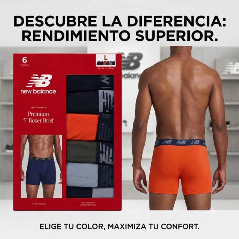 ROPA INTERIOR PARA CABALLERO NEW BALANCE BOXER BRIEF 6 UNIDADES