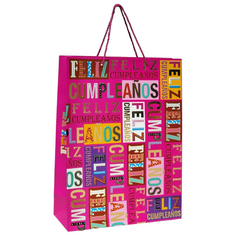 BOLSA DE REGALO DE FELIZ CUMPLEAÑOS GRANDE 30X12X40CM
