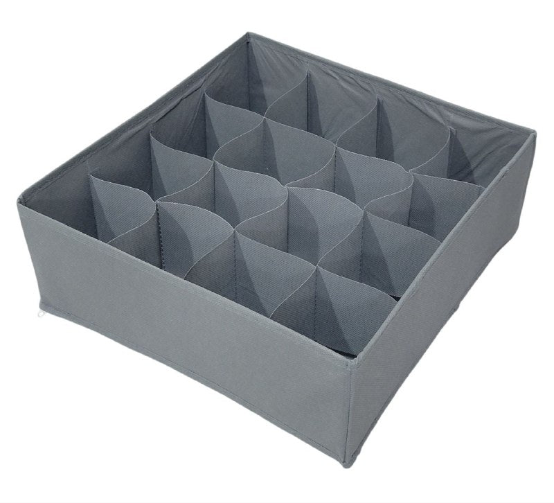 ORGANIZADOR CAJA DE ALMACENAMIENTO CON 16 COMPARTIMIENTOS FIJOS PARA FAJAS, CALCETINES, ETC CLOSET ESSENTIALS 30X30CM