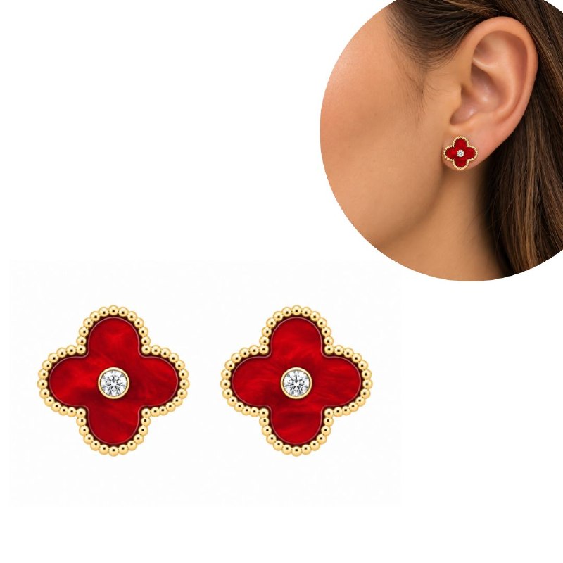 ARITOS DE ENCHAPE PARA DAMA CON DISEÑO DE FLOR 1.3CM (DUPE DE VAN CLEEF)