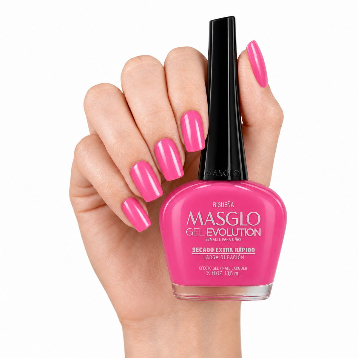 ESMALTE DE UÑAS CON EFECTO GEL DE SECADO EXTRA RÁPIDO MASGLO GEL EVOLUTION PASO 2 "ESTILO RISUEÑA" 13.5 ML