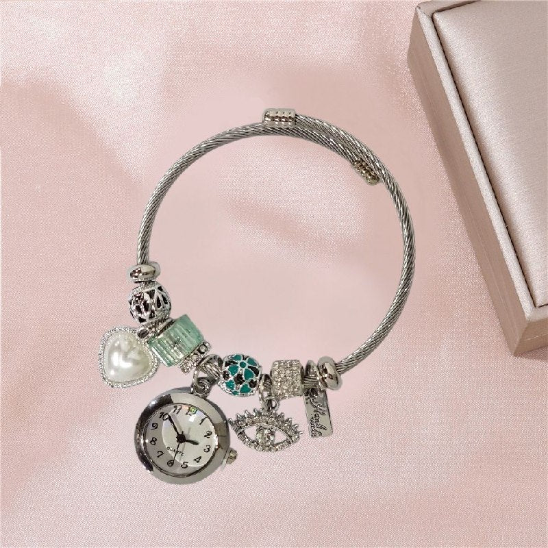 RELOJ ECONOMICO ESTILO PANDORA PARA DAMA DE ACERO CON BAÑO DE ENCHAPE