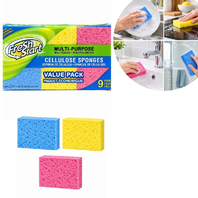 SET DE 9 ESPONJAS ABSORBENTES DE LIMPIEZA PARA EL HOGAR FRESH START 10X7CM