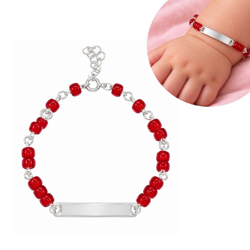 PULSERA DE PLATA 9.25 PARA NIÑOS CON PIEDRAS ROJAS 15CM Y 3.1G