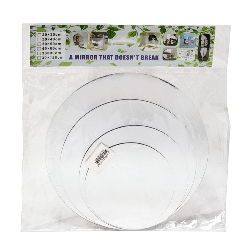 SET DE 4 ESPEJOS DECORATIVOS ADHESIVOS CIRCULARES ACRILICOS IRROMPIBLES DE 10.5CM HASTA 18.3CM