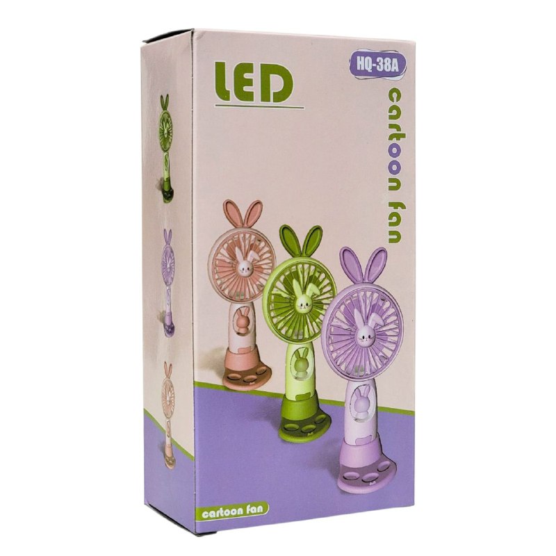 VENTILADOR DE MANO O MESA RECARGABLE CON LUZ LED Y SOPORTE PARA CELULAR CARTOON FAN 3 COLORES
