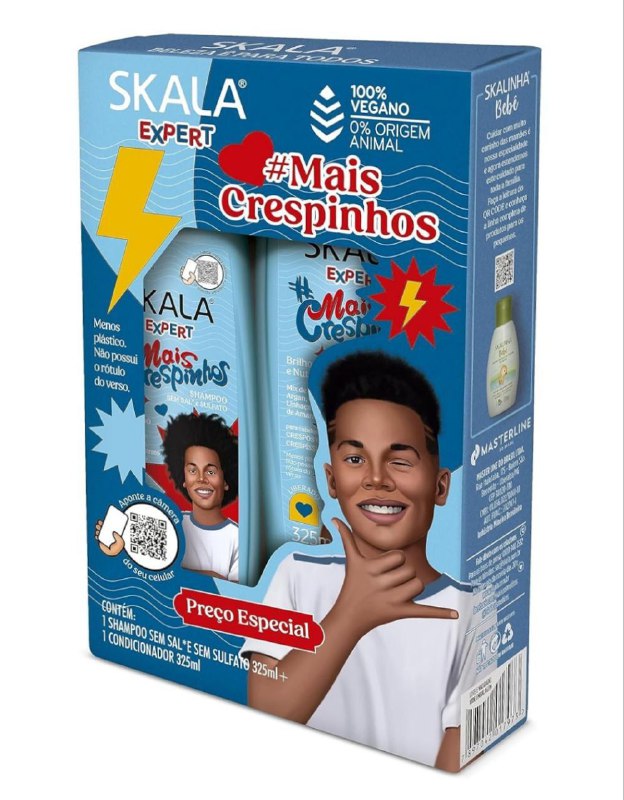 TRATAMIENTO CAPILAR EN SET DE SHAMPOO SIN SAL 325ML Y ACONDICIONADOR 325ML PARA CABELLO CRESPO CON BRILLO Y NUTRITIVO SKALA EXPERT MAIS CRESPINHOS