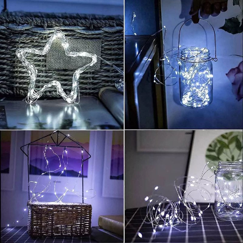 LUCES DECORATIVAS NAVIDEÑAS TIRA DE LUCES LED DE HADAS SOLARES PARA EXTERIORES COLOR BLANCO 10 METROS