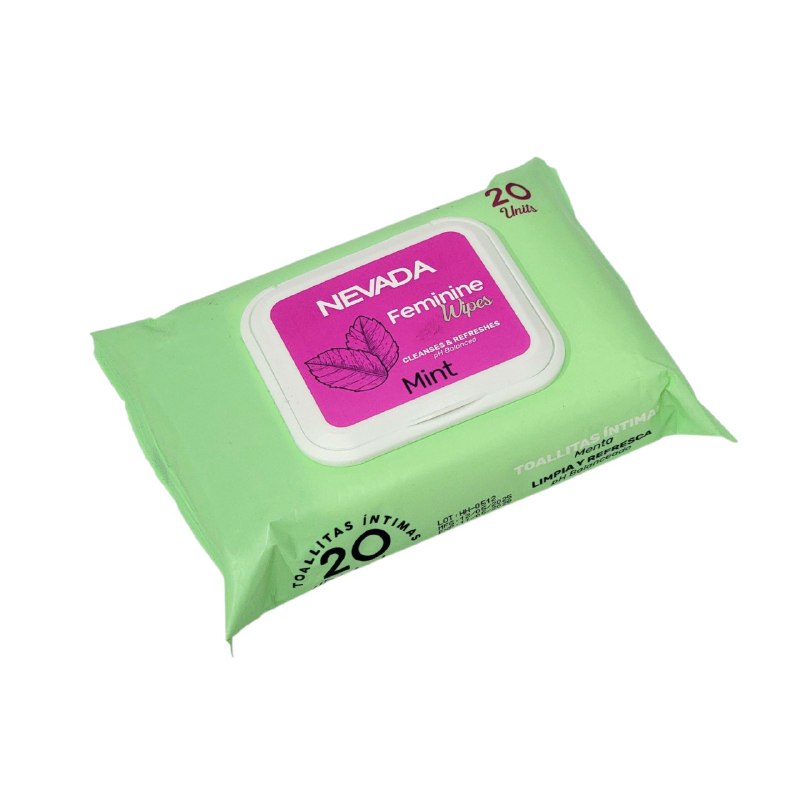 TOALLITAS HUMEDAS FEMENINAS DE HIGIENE INTIMA DE ALOE VERA Y HAMAMELIS CON OLOR A MENTA NEVADA 20UND