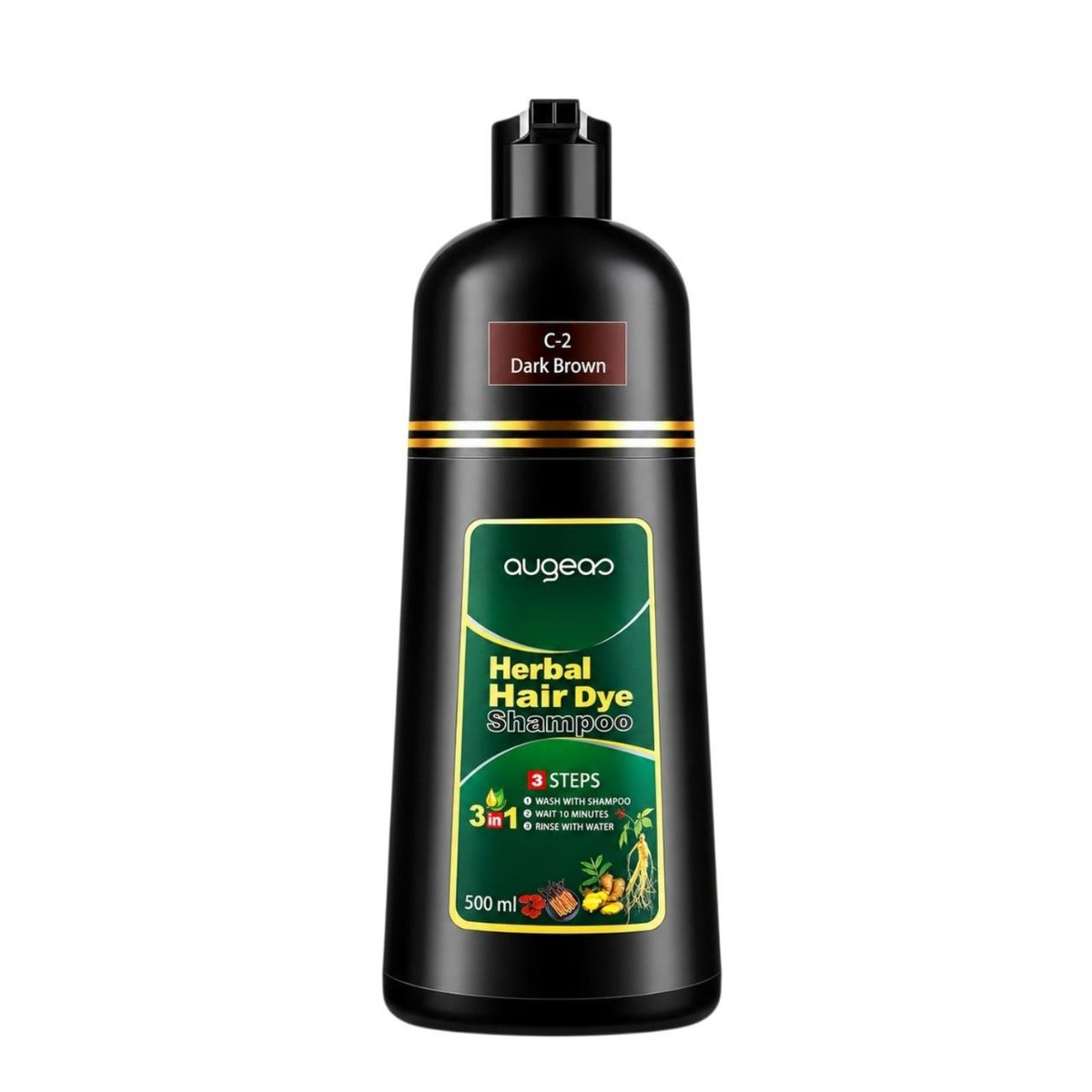 SHAMPOO TINTE PARA EL CABELLO 3 EN 1 COLOR CAFE OSCURO AUGEAS HERBAL HAIR 500ML