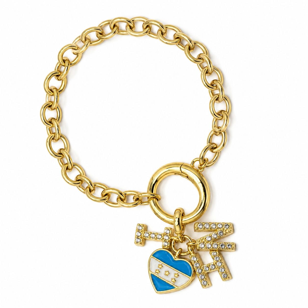 PULSERA DE ENCHAPE PARA DAMA CON DISEÑO DE CORAZON DE HONDURAS Y LETRAS