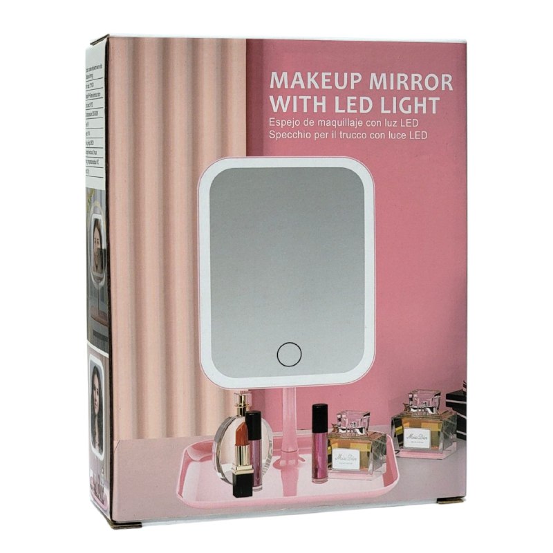 ESPEJO PARA MAQUILLAJE CON LUZ LED 12X16CM MAKEUP MIRROR, ESPEJO DE VIDRIO Y ALUMINIO TACTIL CON 3 MODOS DE COLOR