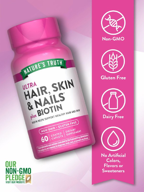 VITAMINAS EN CAPSULA PARA CABELLO, PIEL Y UÑAS CON BIOTINA Y COLAGENO SIN GLUTEN NATURE S TRUTH 60UND