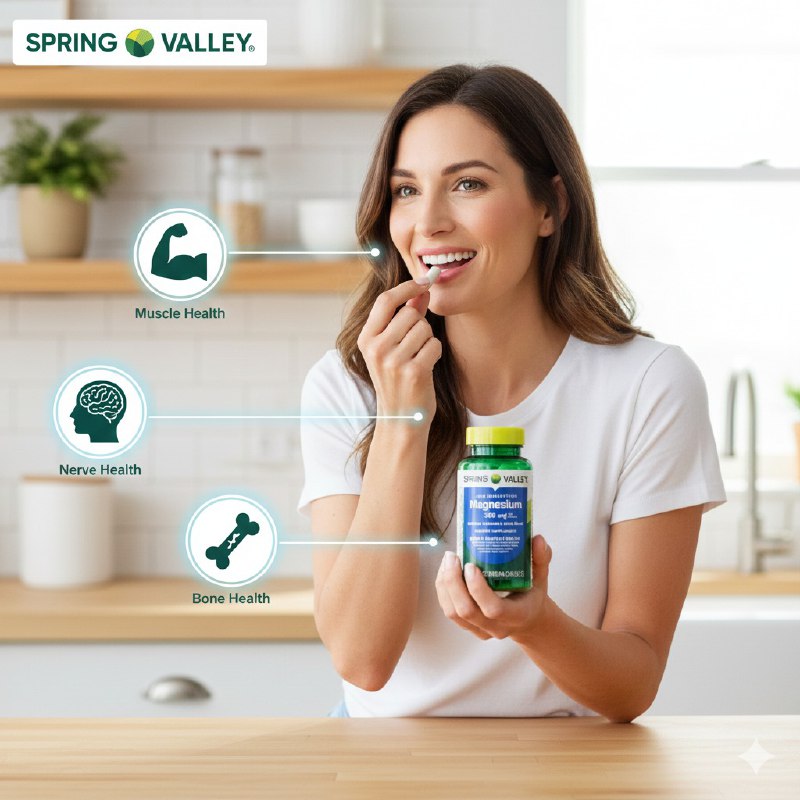 VITAMINAS EN CAPSULAS DE MAGNESIO PARA SALUD OSEA Y MUSCULAR SPRING VALLEY 60UND