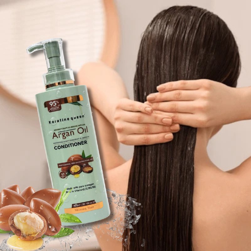 ACONDICIONADOR PARA EL CABELLO DE ACEITE DE ARGAN MARROQUI HIDRATANTE 800ML, OFRECE HIDRATACION PROFUNDA Y NUTRICION QUE MANTIENE EL PELO SUAVE Y SANO KERATINE QUEEN