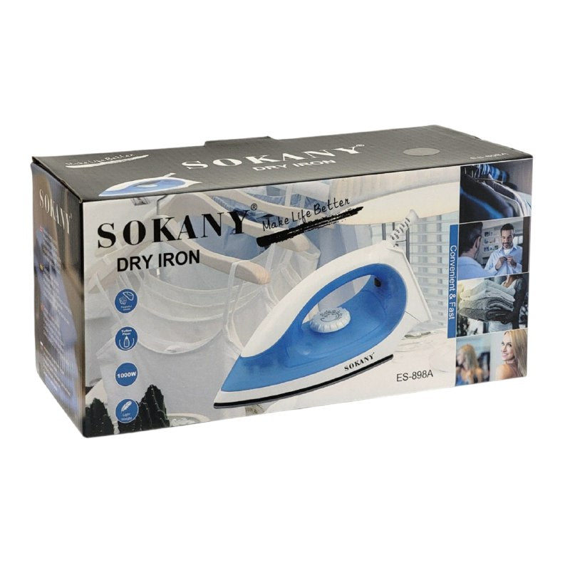 PLANCHA DE ROPA PARA PLANCHADO EN SECO TRADICIONAL CON POTENCIA DE 1000W MODELO ES-898A SOKANY