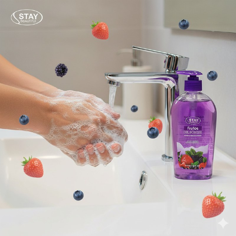 JABON DE MANOS ANTIBACTERIAL Y HUMECTANTE CON AROMA A FRUTOS DEL BOSQUE STAY BEAUTIFUL 444ML
