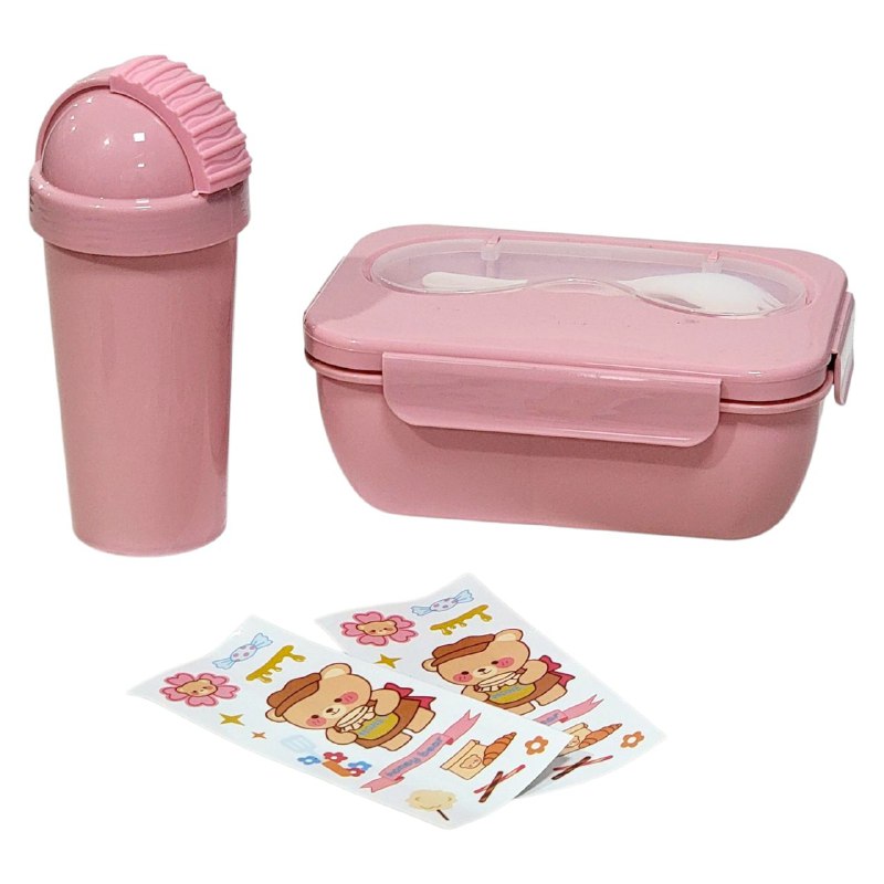 SET DE LONCHERA CON SEPARADOR, CUBIERTOS, BOTE Y STICKERS PARA NIÑOS