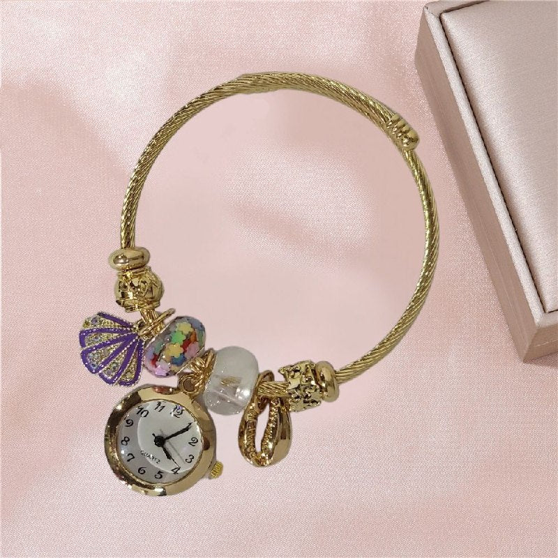 RELOJ ECONOMICO ESTILO PANDORA PARA DAMA DE ACERO CON BAÑO DE ENCHAPE