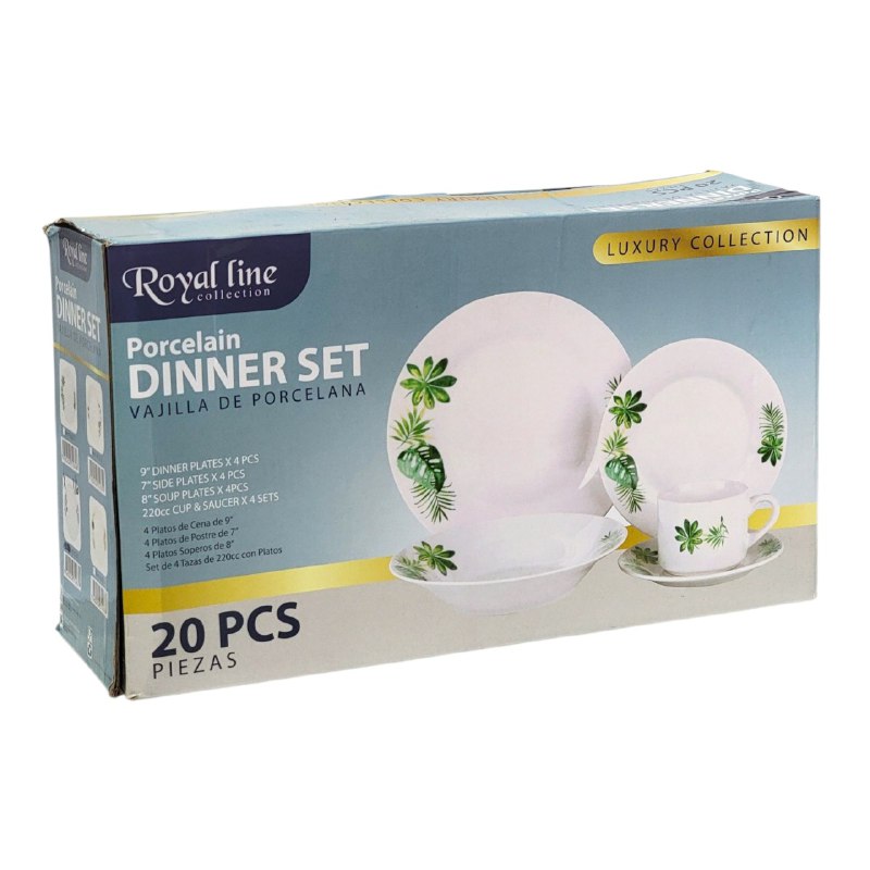 PLATOS JUEGO DE VAJILLA DE PORCELANA ELEGANTES ROYAL LINE DE 20 PIEZAS