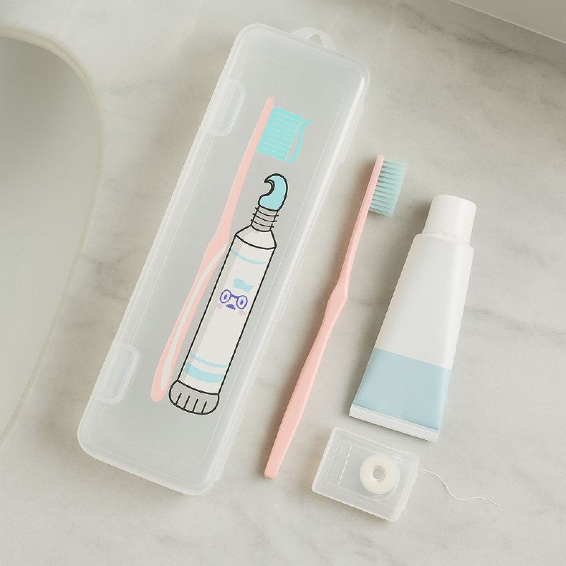 FUNDA ESTUCHE DE PLASTICO TRANSPARENTE PARA CEPILLO Y PASTA DENTAL 24X6CM