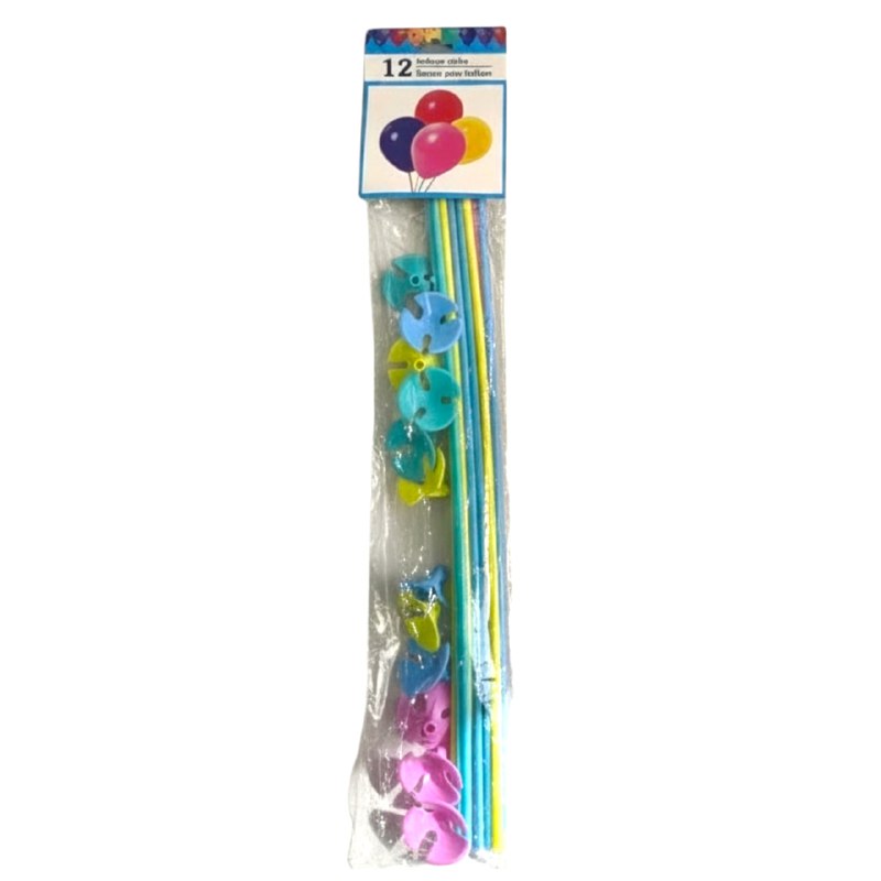 DECORACION ADORNO PAQUETE DE 12 VARILLAS Y COPAS PARA GLOBOS DECORATIVAS