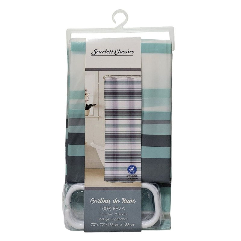 CORTINA PARA BAÑO IMPERMEABLE CON 12 GANCHOS SCARLETT CLASSICS 178X183CM