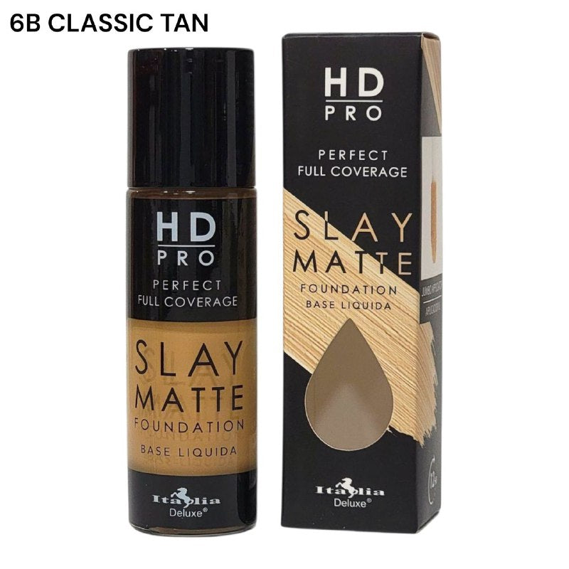 BASE DE MAQUILLAJE LIQUIDA LIVIANA LIBRE DE ACEITE ACABADO MATE TONO 6B CLASSIC TAN ITALIA DELUXE HD PRO PERFECT FULL COVERAGE SLAY MATTE 30ML
