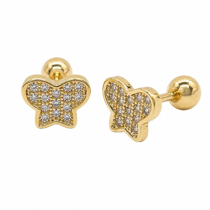 ARITOS DE ENCHAPE PARA DAMA CON DISEÑO MARIPOSA 2CM