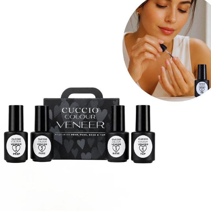SET DE 4 GEL MINIS DE MANICURA PARA PREPARACION Y SELLADO DE ESMALTADO CUCCIO 3.7MLX4