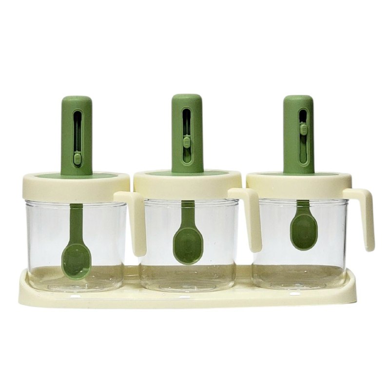 RECIPIENTE FRASCO DE CONDIMENTOS EN SET DE 3 PIEZAS CON CUCHARA EXPANDIBLE, ALMACENA Y DISPENSA ESPECIAS Y CONDIMENTOS