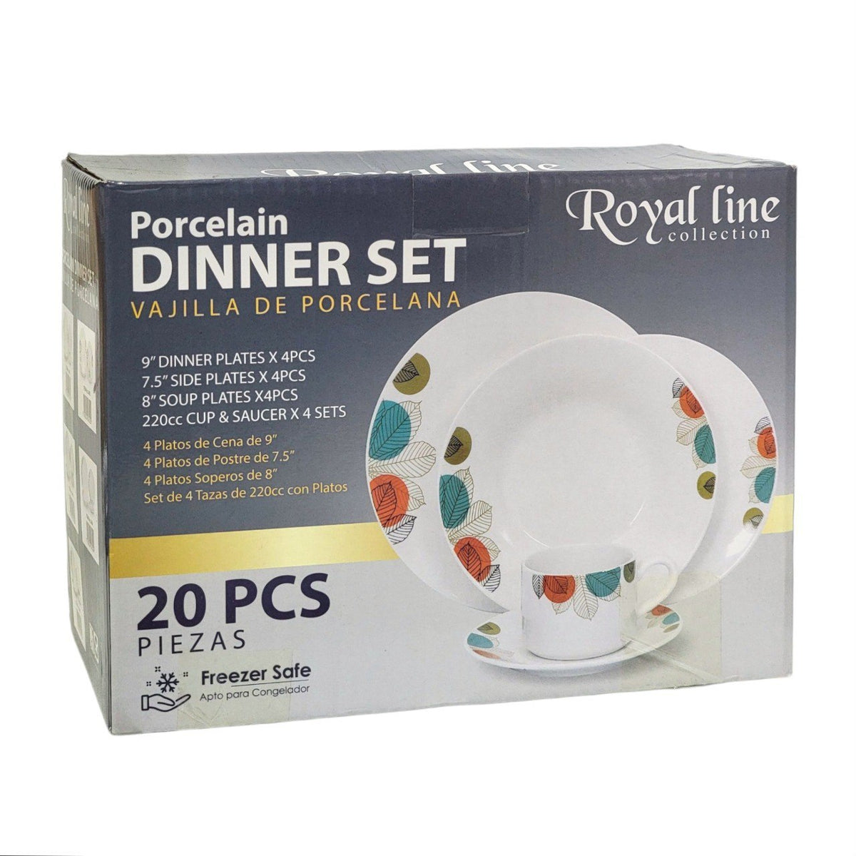 JUEGO DE PLATOS VAJILLA DE PORCELANA CON DISEÑO FLORAL 20PCS ROYAL LINE